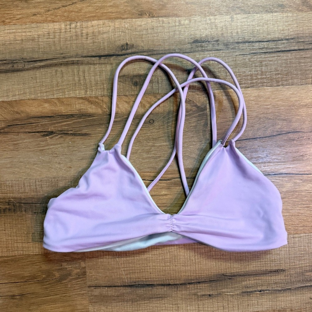 L Space Bikini Top Purple Gray Reversible Strappy Back Beach Swimwear
